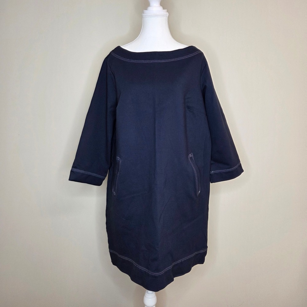 Betabrand Navy Blue Ponte Shift‎ Dress 3/4 Sleeve Contrast Stitch XXL